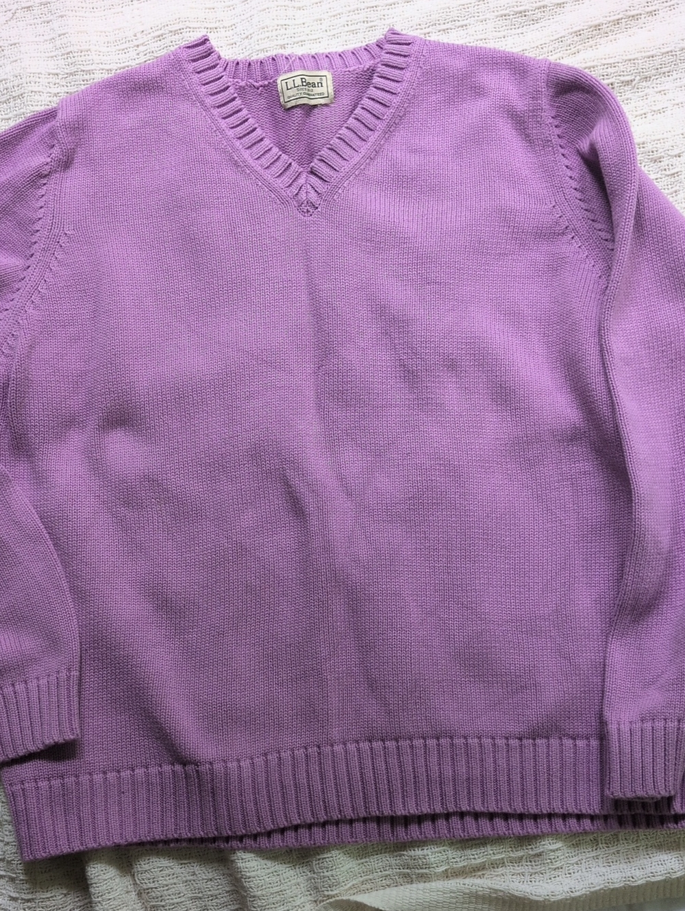 L.L. Bean Women’s Lavender V‑Neck Cotton Sweater